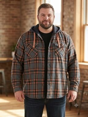 Legendary Whitetails Gray & Orange Plaid Hooded Flannel Jacket
